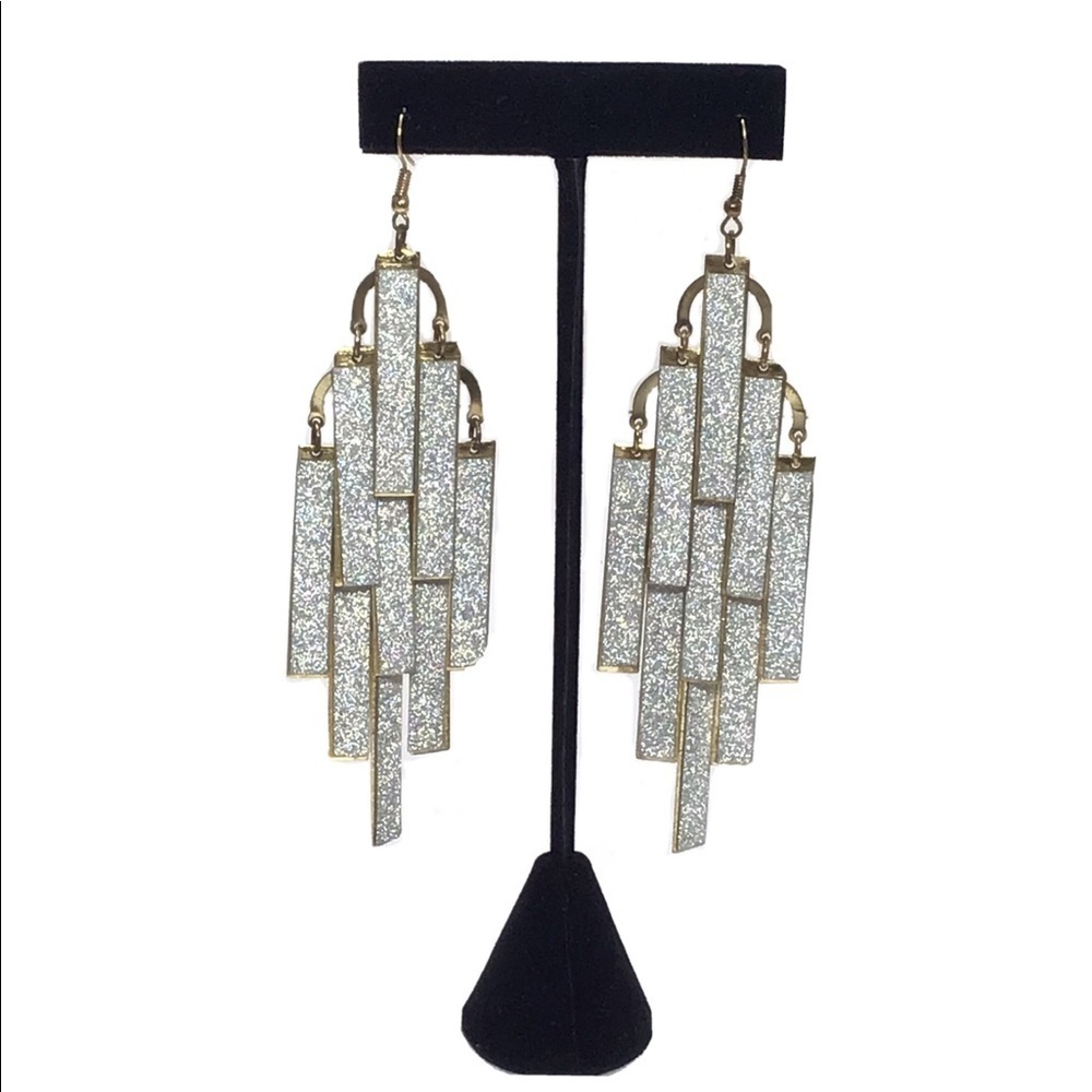 Large Silver Glitter Sparkle Dangle Earrings